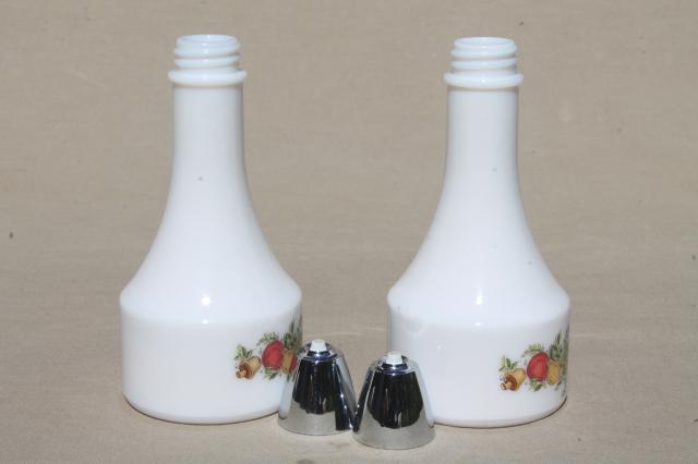 vintage french seasonings spice of life kitchen milk glass oil & vinegar cruets bottles