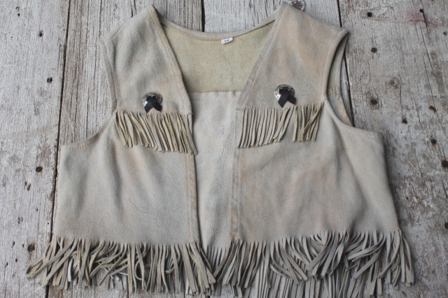 Vintage fringed leather deerskin vest for Indian maiden or cow girl, size 28 chest