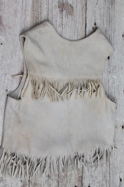 Vintage fringed leather deerskin vest for Indian maiden or cow girl, size 28 chest