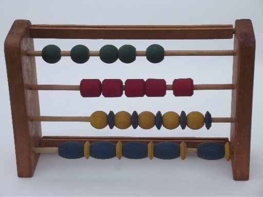 Vintage Fritzel wood bead counter, old wooden counting toy