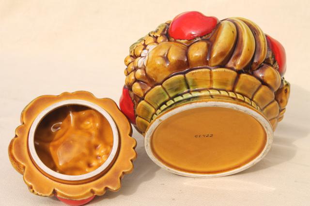 vintage fruit Inarco Japan ceramic cookie jar or covered dish, apples & bananas