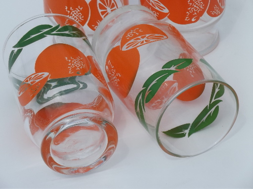 Vintage fruit print orange juice glasses set, retro swanky swigs glasses