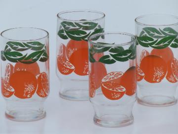 Vintage fruit print orange juice glasses set, retro swanky swigs glasses