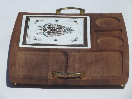 Vintage Georges Briard Persian Garden wood cheese & relish tray w/ tile