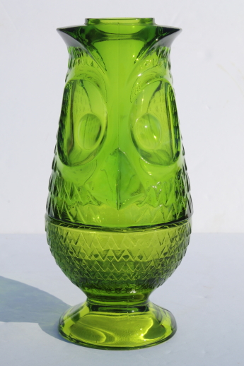 Vintage glass owl candle lamp fairy light, lime green Viking glass candleholder