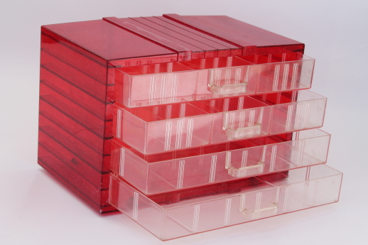 Vintage glitter plastic storage drawers organizer box, sewing or