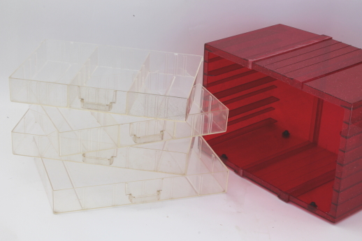 Vintage glitter plastic storage drawers organizer box, sewing or