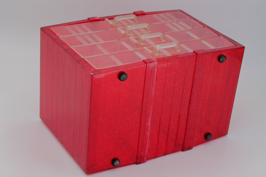 Vintage glitter plastic storage drawers organizer box, sewing or craft supply box