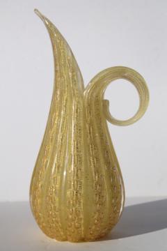Vintage gold flake bullicante Murano art glass pitcher w/ original import label