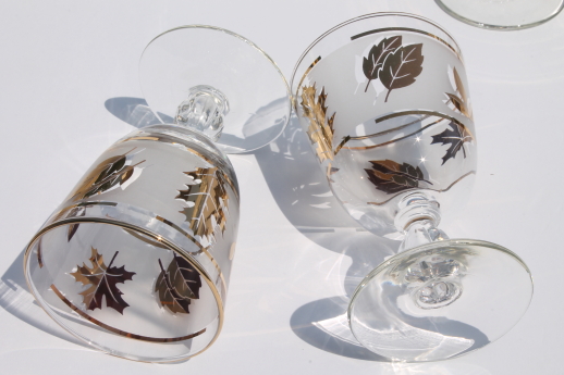 Vintage Golden Foliage gold leaf pattern Libbey glasses, wine or water goblets