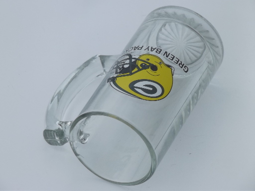 Vintage Green Bay Packers football helmet logo glass mug beer stein