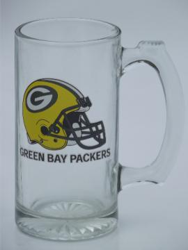 Vintage Green Bay Packers football helmet logo glass mug beer stein