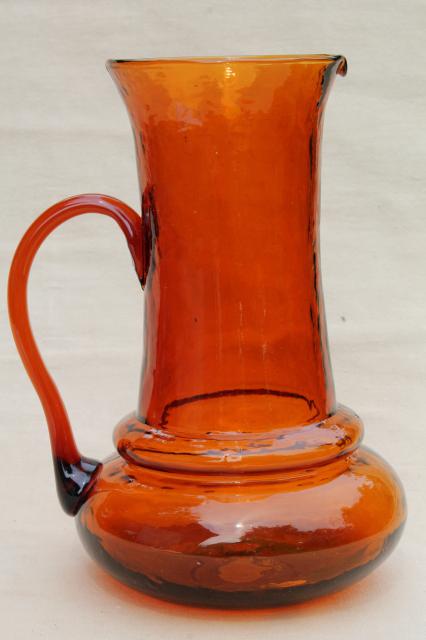 vintage hand-blown amber glass pitcher, retro 60s Colony glass Italy label