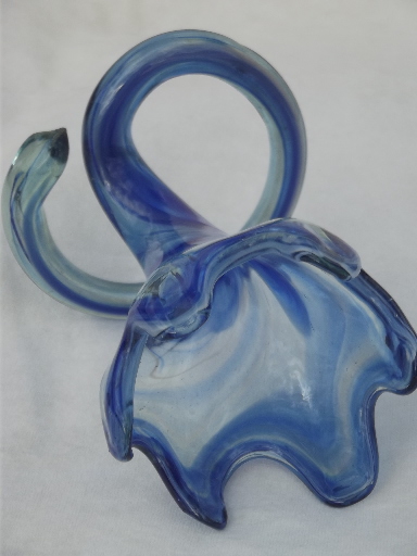 Vintage hand-blown Italian art glass trumpet vase in cobalt blue slag glass