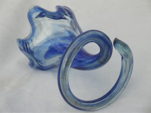 Vintage hand-blown Italian art glass trumpet vase in cobalt blue slag glass