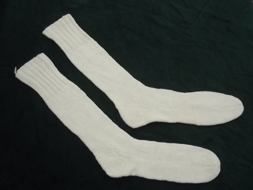 Vintage hand-knitted socks, creamy white wool knit boot socks