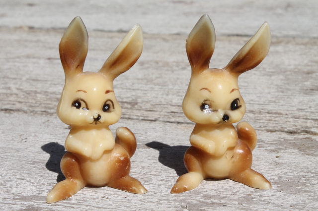 Vintage hard plastic deer & bunny rabbits, toy animals or holiday decorations