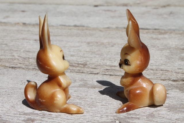 Vintage hard plastic deer & bunny rabbits, toy animals or holiday decorations