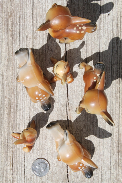 Vintage hard plastic deer & bunny rabbits, toy animals or holiday decorations