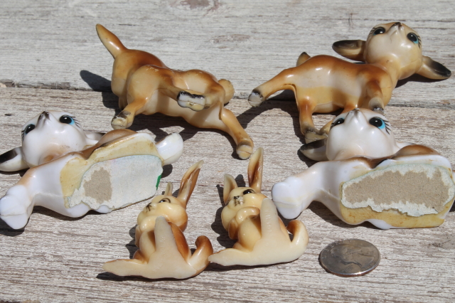 Vintage hard plastic deer & bunny rabbits, toy animals or holiday decorations
