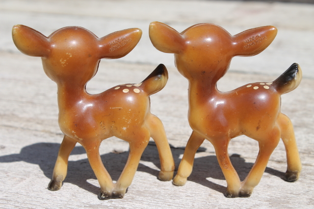 Vintage hard plastic deer & bunny rabbits, toy animals or holiday decorations