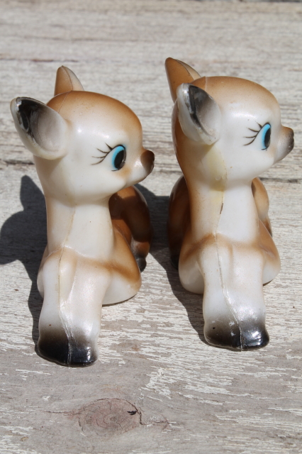 Vintage hard plastic deer & bunny rabbits, toy animals or holiday decorations