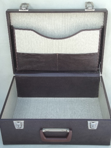 Vintage hard sided briefcase, salesman's sample case travel box suitcase w/ key
