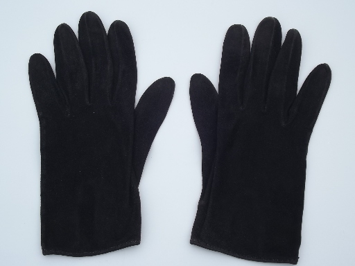 Vintage Hermes gloves, Paris made black suede leather ladies  sz 6 1/2