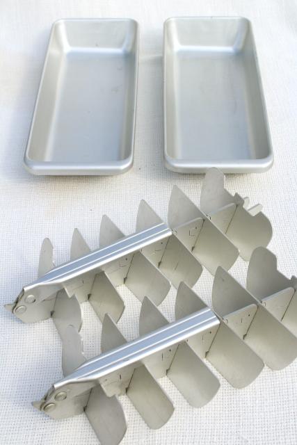 vintage ice cube trays, aluminum metal pull handle release lever ice slice