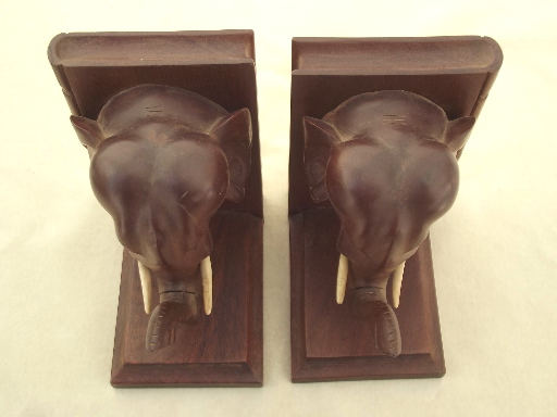 Vintage Indian elephants bookends, hand carved teak wood?