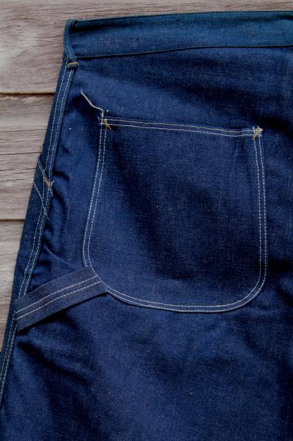 vintage indigo blue denim jeans, Wards Super Powr House work wear, stiff as board new old stock