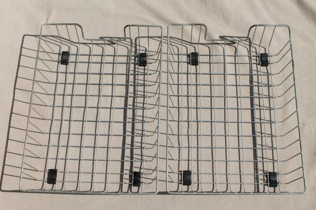 vintage industrial wire basket paper trays, stacking in/out baskets