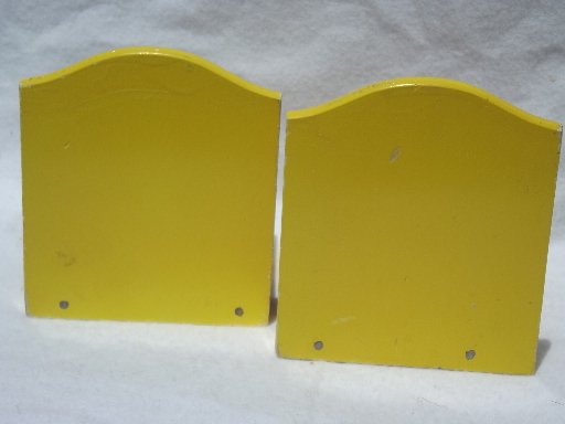 Vintage Irmi painted wood bookends, puppet doll children reading books