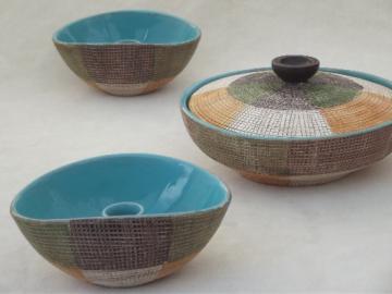 Vintage Italian art pottery bowl & candle holders, Raymor Italy Bitossi?