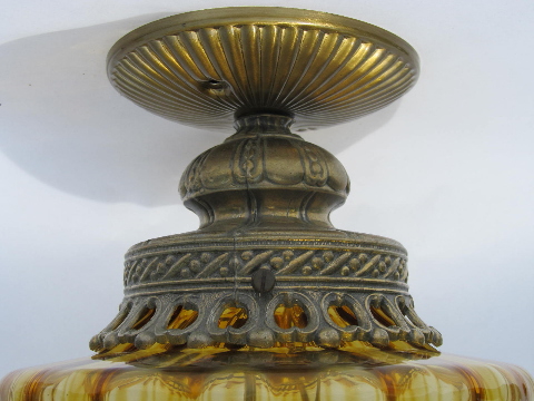Vintage Italian lantern ceiling light with amber glass globe