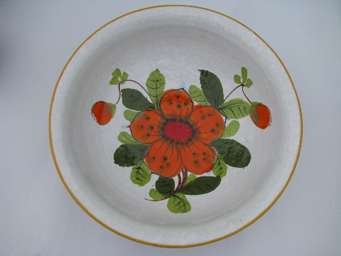 Vintage Italy hand-painted pottery salad set, retro Italian ceramic ware