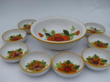 Vintage Italy hand-painted pottery salad set, retro Italian ceramic ware