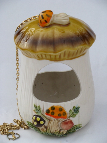 Vintage Japan, retro 70s mushrooms kitchen canisters, planter, S&P