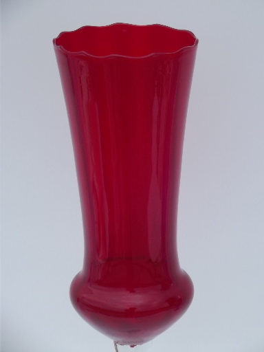 Vintage Japan ruby red goblet vase, murano style twisted crystal stem