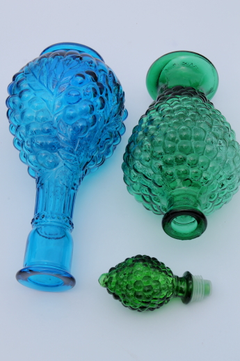 Vintage Jim Beam colored glass genie bottles, blue & green glass decanters lot