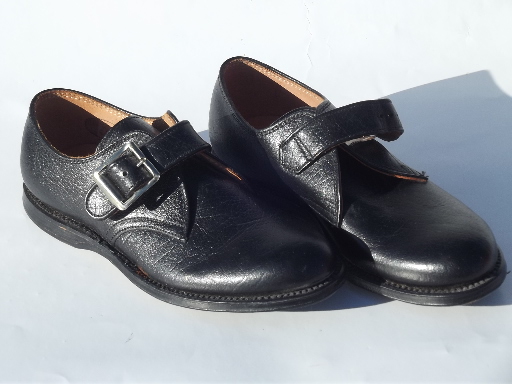 Vintage leather baby shoes, little boy 'grown up' shoes, black w/ buckles