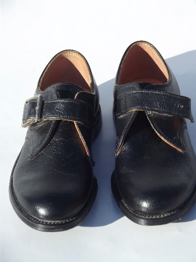 Vintage leather baby shoes, little boy 'grown up' shoes, black w/ buckles