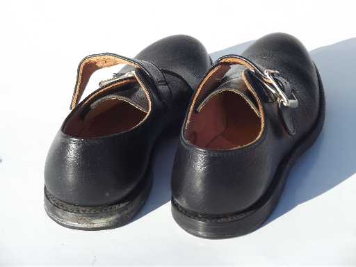 Vintage leather baby shoes, little boy 'grown up' shoes, black w/ buckles