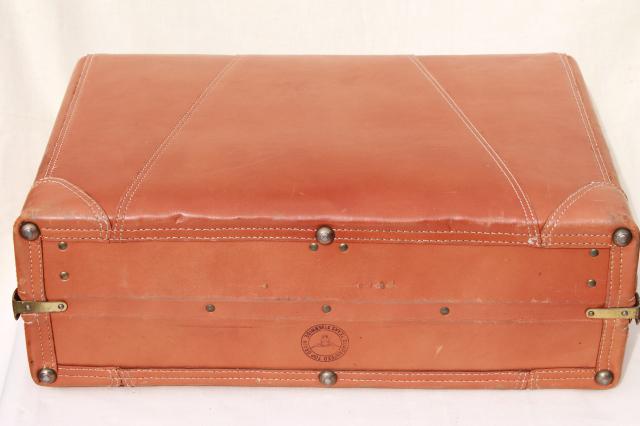 vintage leather suitcase w/ Gladiator label,  mid century travel luggage 