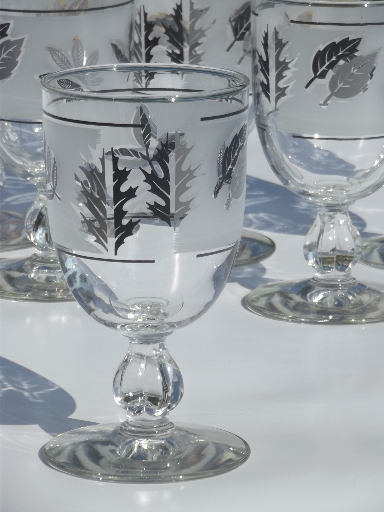Vintage Libbey silver foilage water glasses, big retro wine goblets