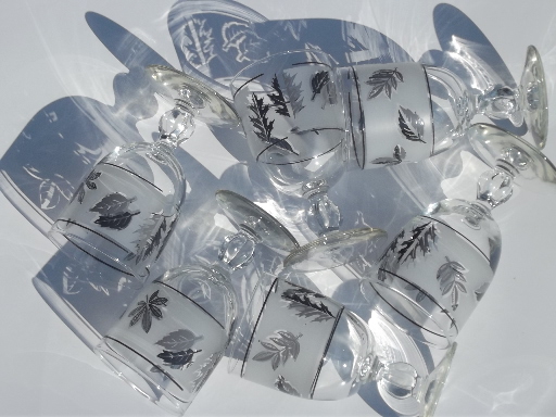 Vintage Libbey silver foilage water glasses, big retro wine goblets