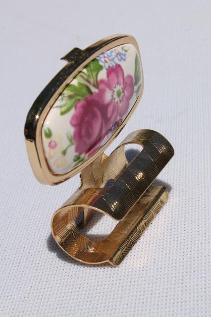 vintage lipstick holder clip compact mirror, purse accessory for lip balm / color