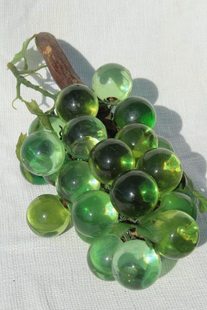 vintage lucite grapes, bottle green lucite plastic, 60s 70s mod