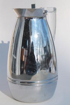 vintage lucite handle chrome carafe bottle, glass insulated pitcher for coffee or ice water