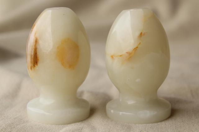 vintage marble onyx orb salt and pepper shakers, natural stone egg S&P set